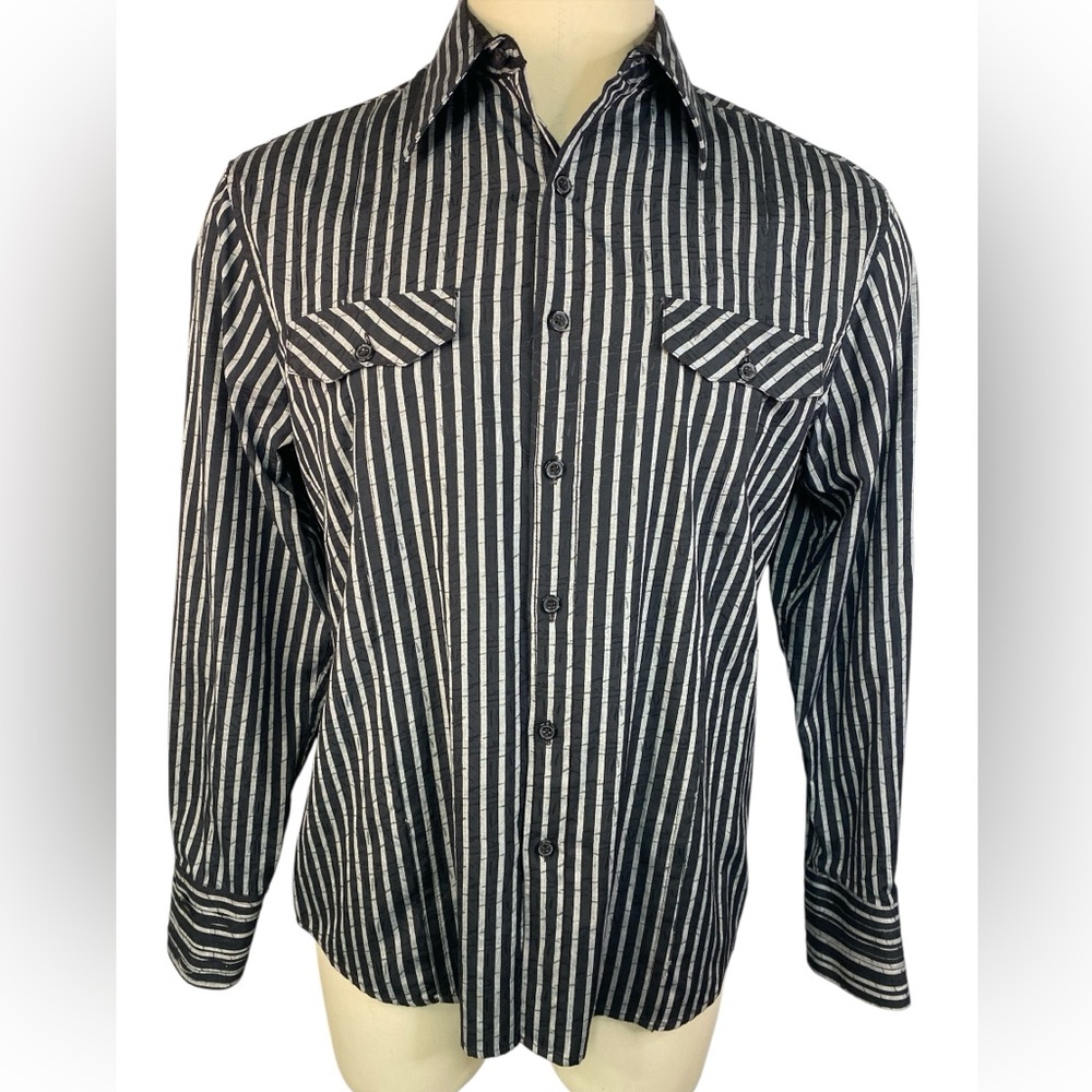 Jimi Hendrix Experience Black Gray Striped Shirt with Embroidery Men’s Large